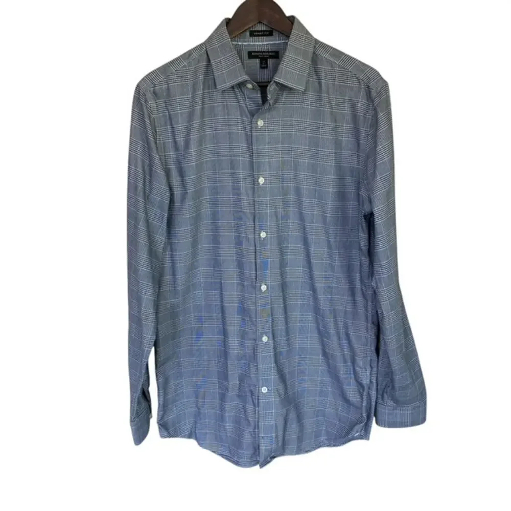 Banana Republic Grant Fit Black and White Gingham Button Down Shirt - Large Tall